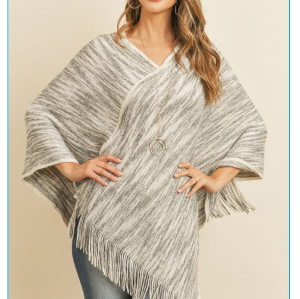 NWT Beige 2 Tone Pincho with Fringe